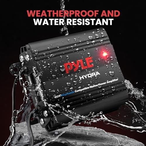Pyle Auto 2-Channel Marine Amplifier for Boat - High Power 200W RMS 4 Ohm, Bluetooth Compatible, High Quality Black Desi