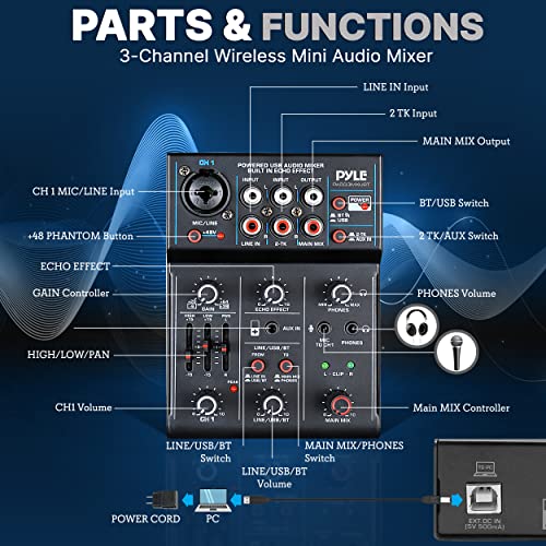 Pyle Professional Wireless DJ Audio Mixer - Bluetooth Capable, 3-Channel DJ Controller for Pro DJs
| Pyle Professional