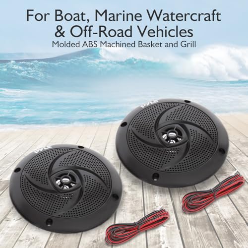 Pyle Low-Profile Waterproof Marine Speakers - Outdoor Audio Stereo Sound System for Boat and Off-Road Vehicles (Black)