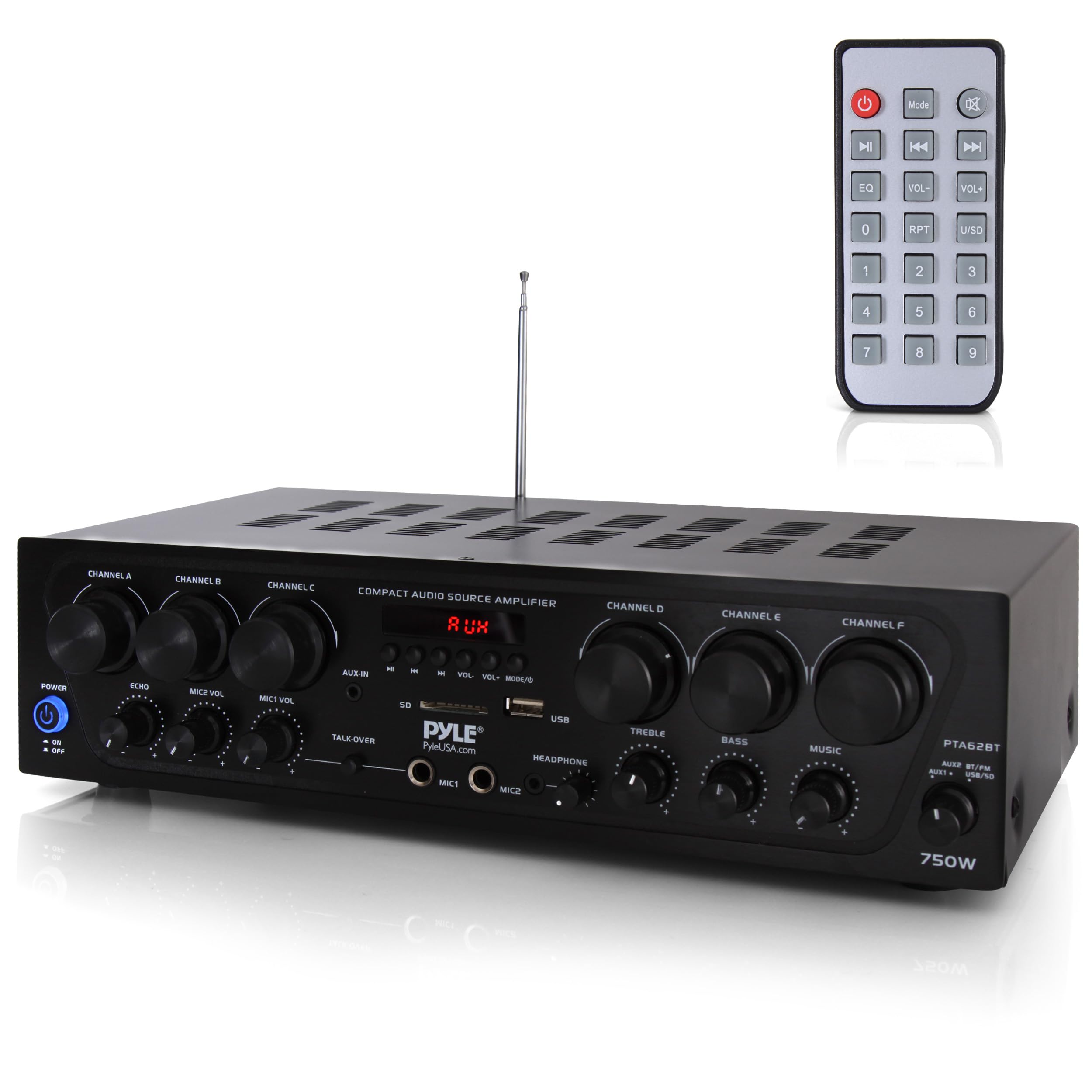  Pyle Upgraded 6 Channel 750 Watt Bluetooth Home Audio Amplifier System for PA
| PTA62BT.5 Pyle Wireless Bluetooth Ampli