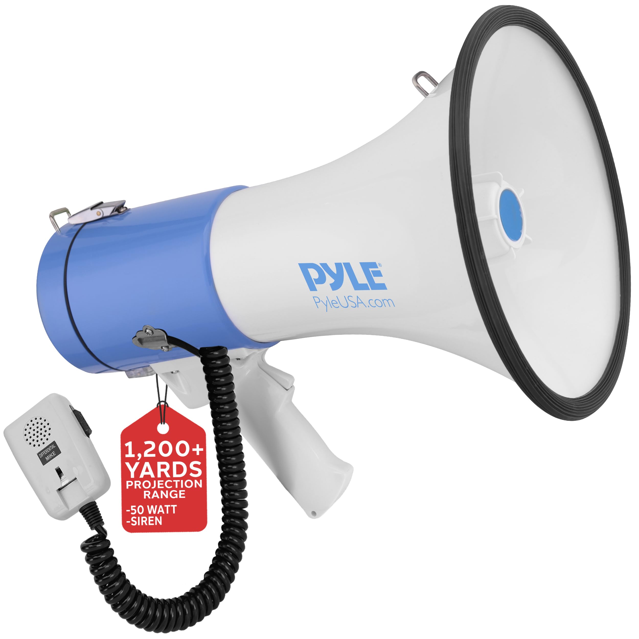 Pyle Portable Megaphone Speaker - Built-in Siren, Ideal for Outdoor Sports & Cheerleading Fans, 50W 1200 Yard Range Adju