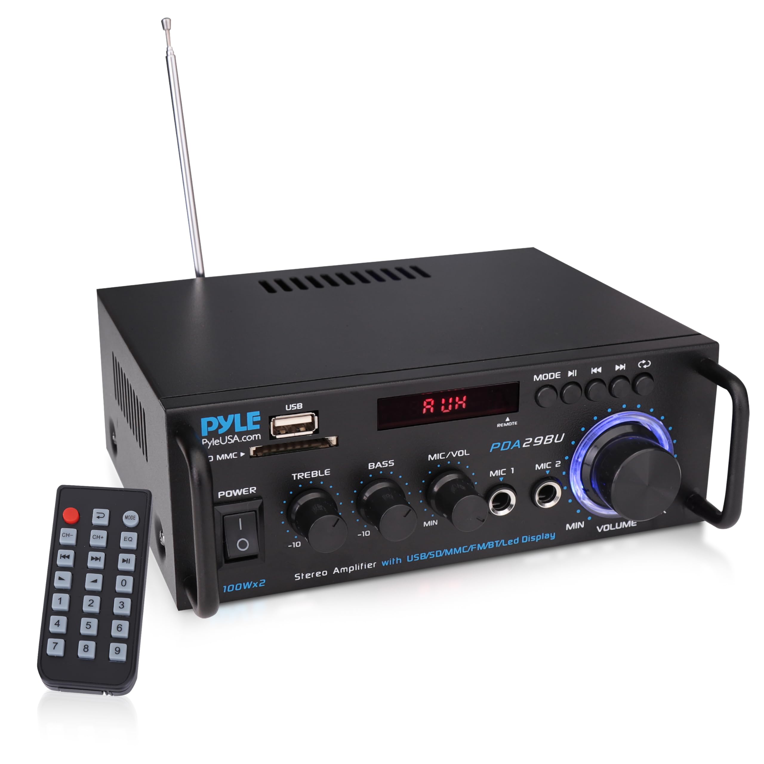 Pyle 200W Stereo Power Amplifier with Bluetooth - Dual Channel - LED Display - Home & Computer Audio