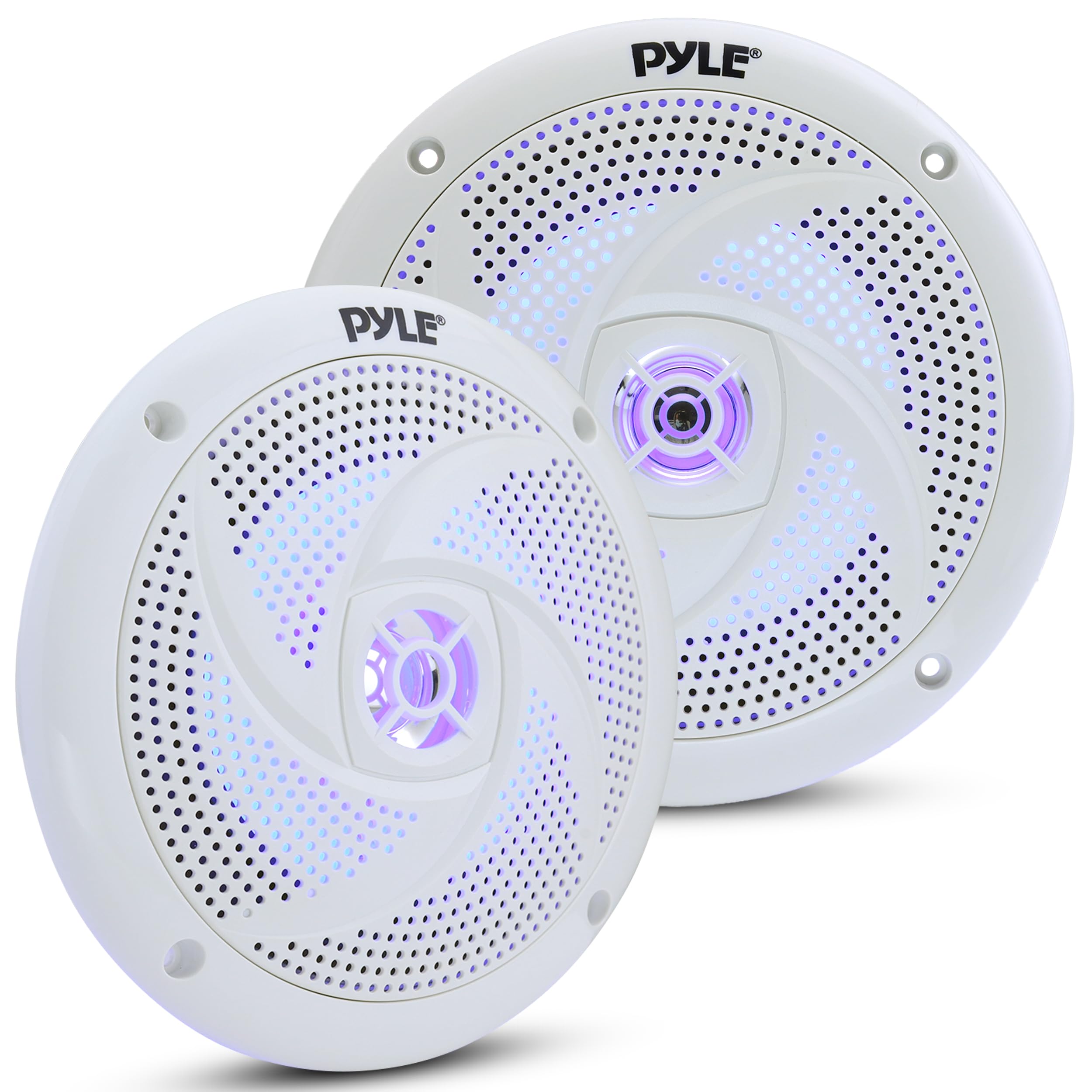 Pyle Low-Profile Waterproof Marine Speakers - White 240W 6.5 Inch 2 Way Outdoor Audio Stereo Sound System with Blue LED